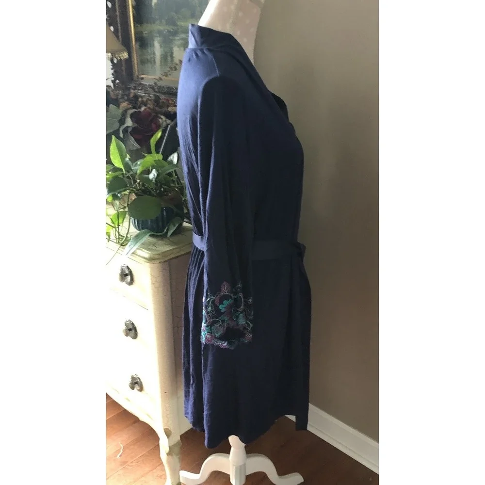 Soma Robe Womens S / M Cool Nights Navy Blue Embroidery Loungewear Comfy Cozy